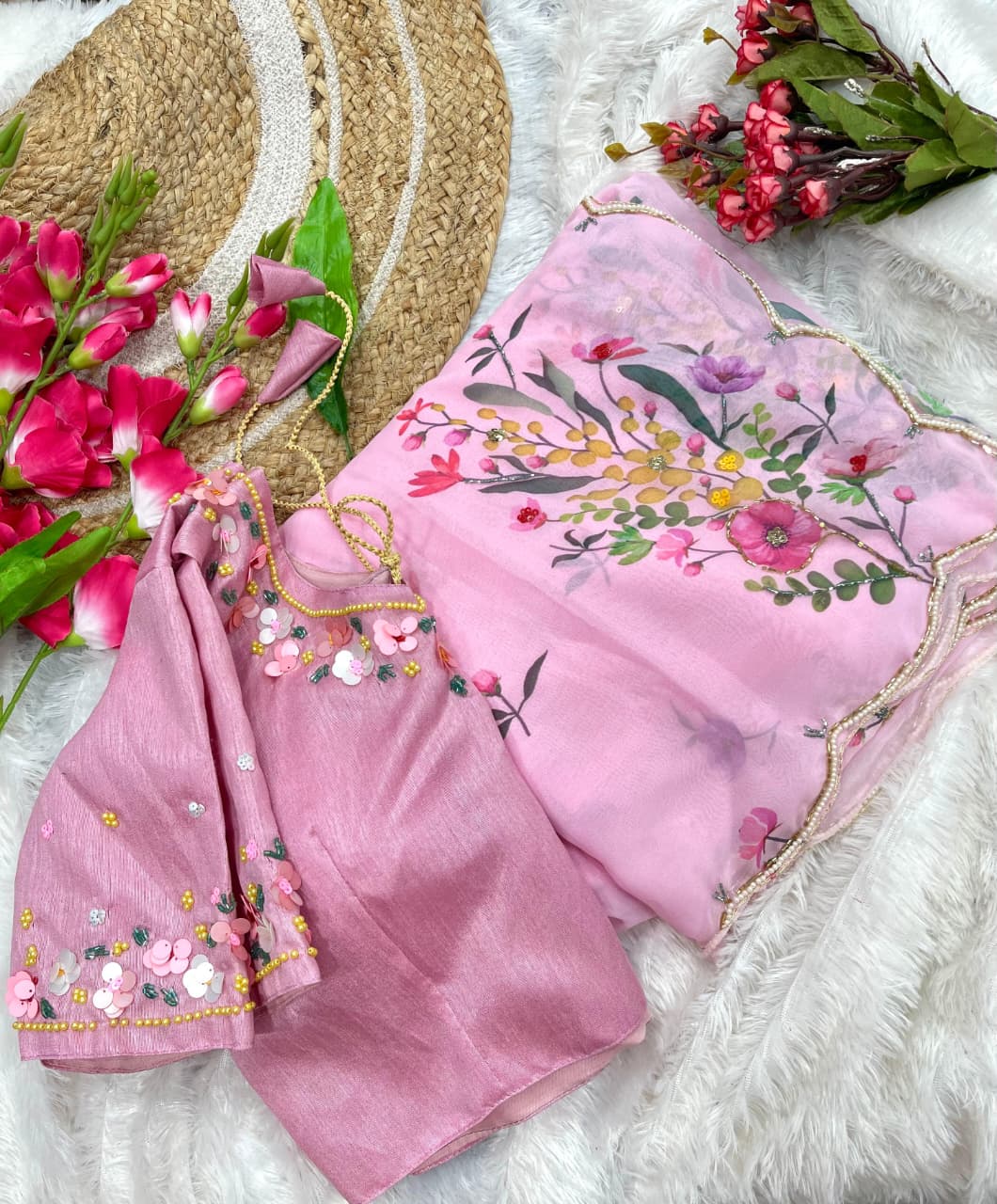 Soft Tabby Silk Saree with Sequins & Katdana Handwork