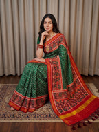 Handloom Silk Patola Saree with Lagadi Patta Border