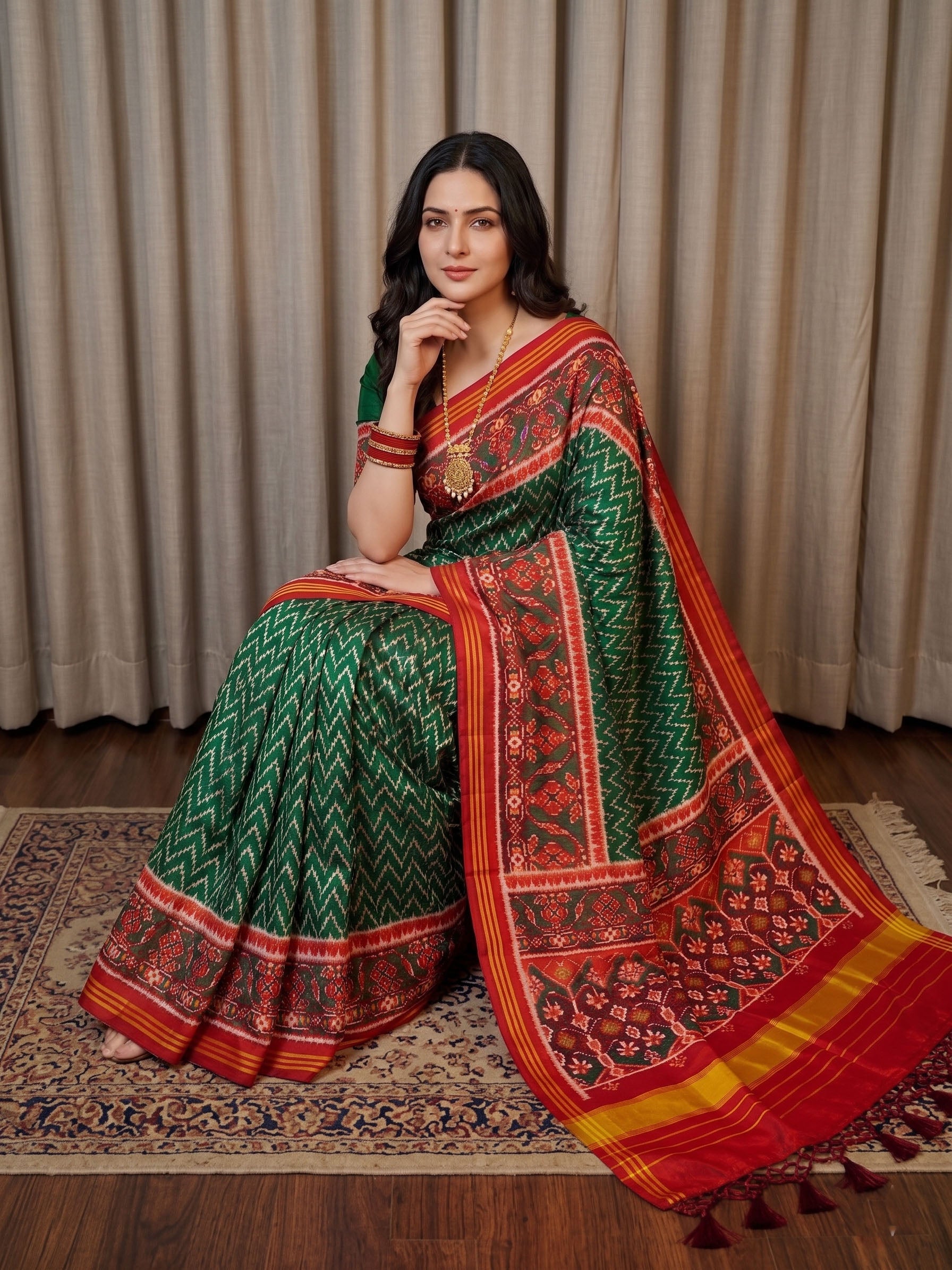 Handloom Silk Patola Saree with Lagadi Patta Border