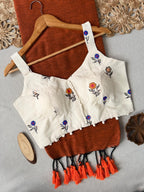 Khadi Cotton Saree with Designer Embroidered Sleeveless Blouse