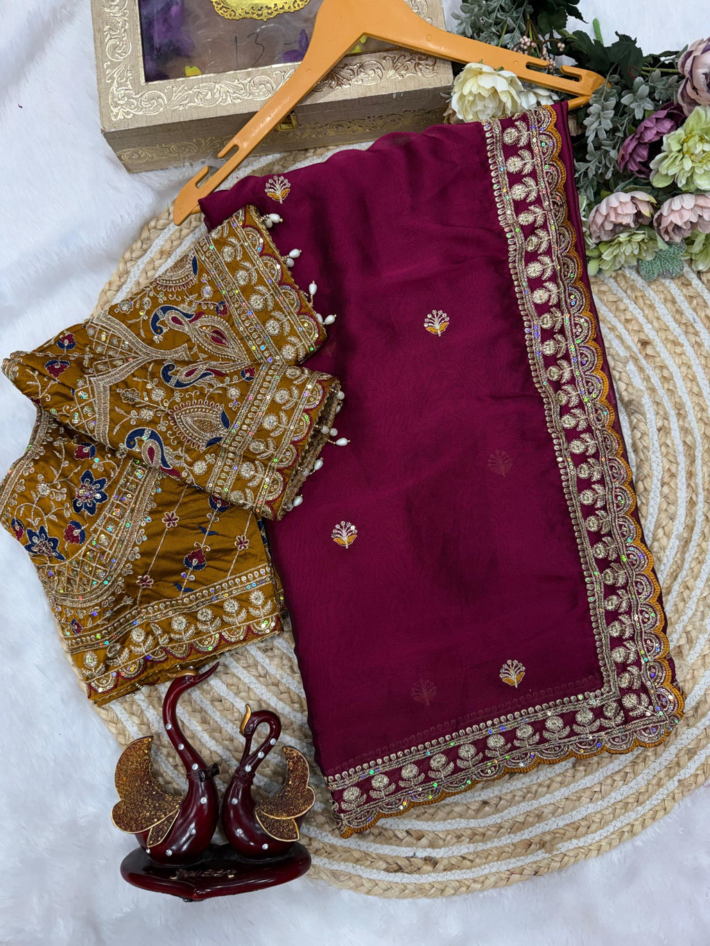 Rangoli Silk Embroidered Saree with Designer Stitched Blouse