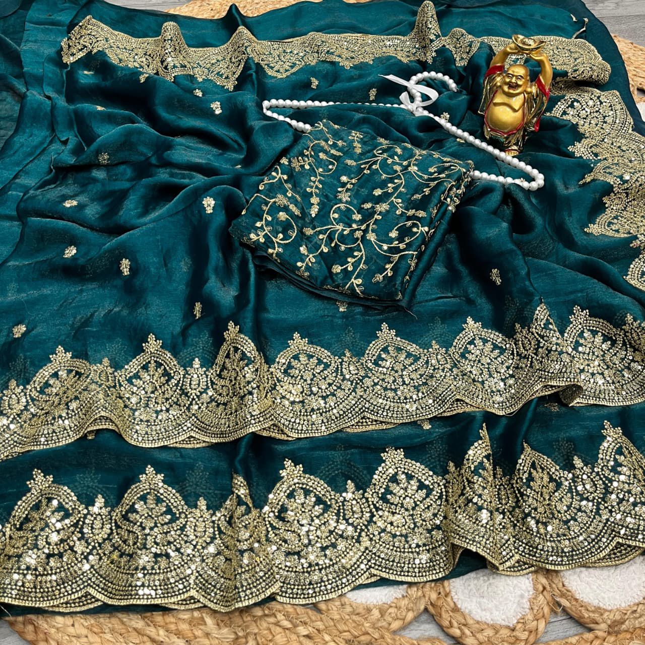 Premium Fandy Chiffon Saree with Sequins Zari Work