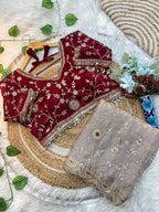 Embroidered Satin Saree with Heavy Sequin Blouse