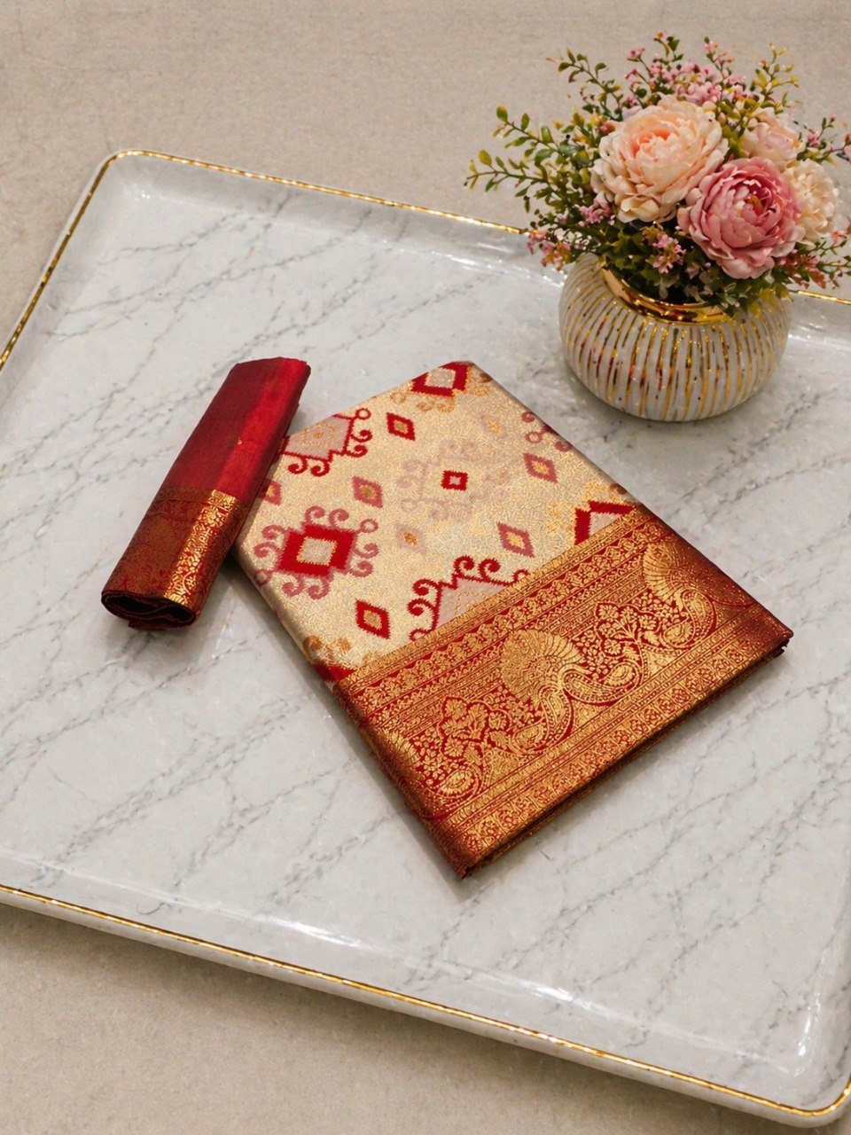 Elegant Silk Blend Saree With Traditional Zari Weaving