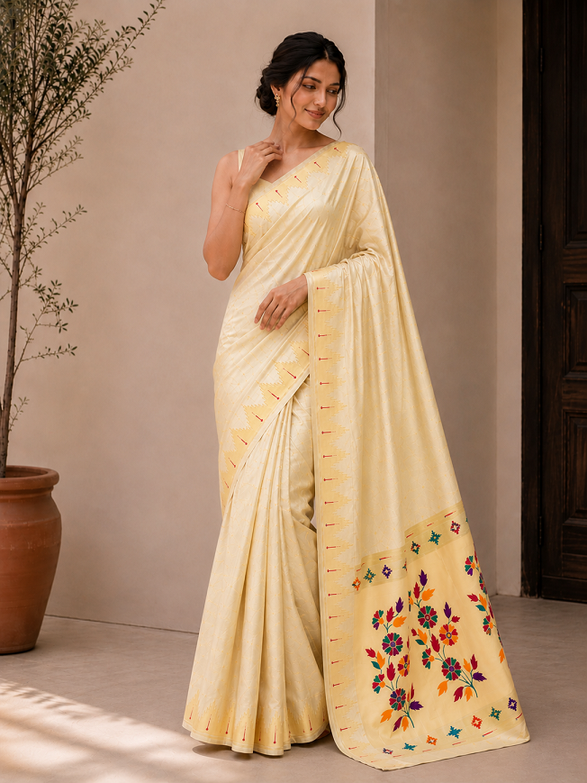 Bamboo Tissue Silk Paithani Saree with Meenakari Motifs