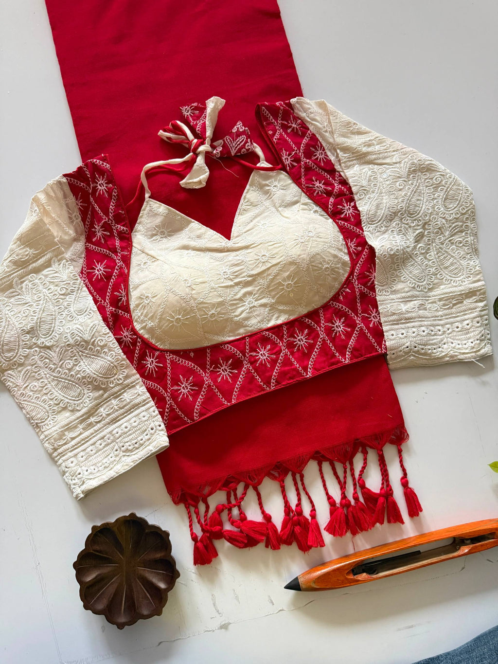 Classic Khadi Cotton Saree with Chikankari Blouse
