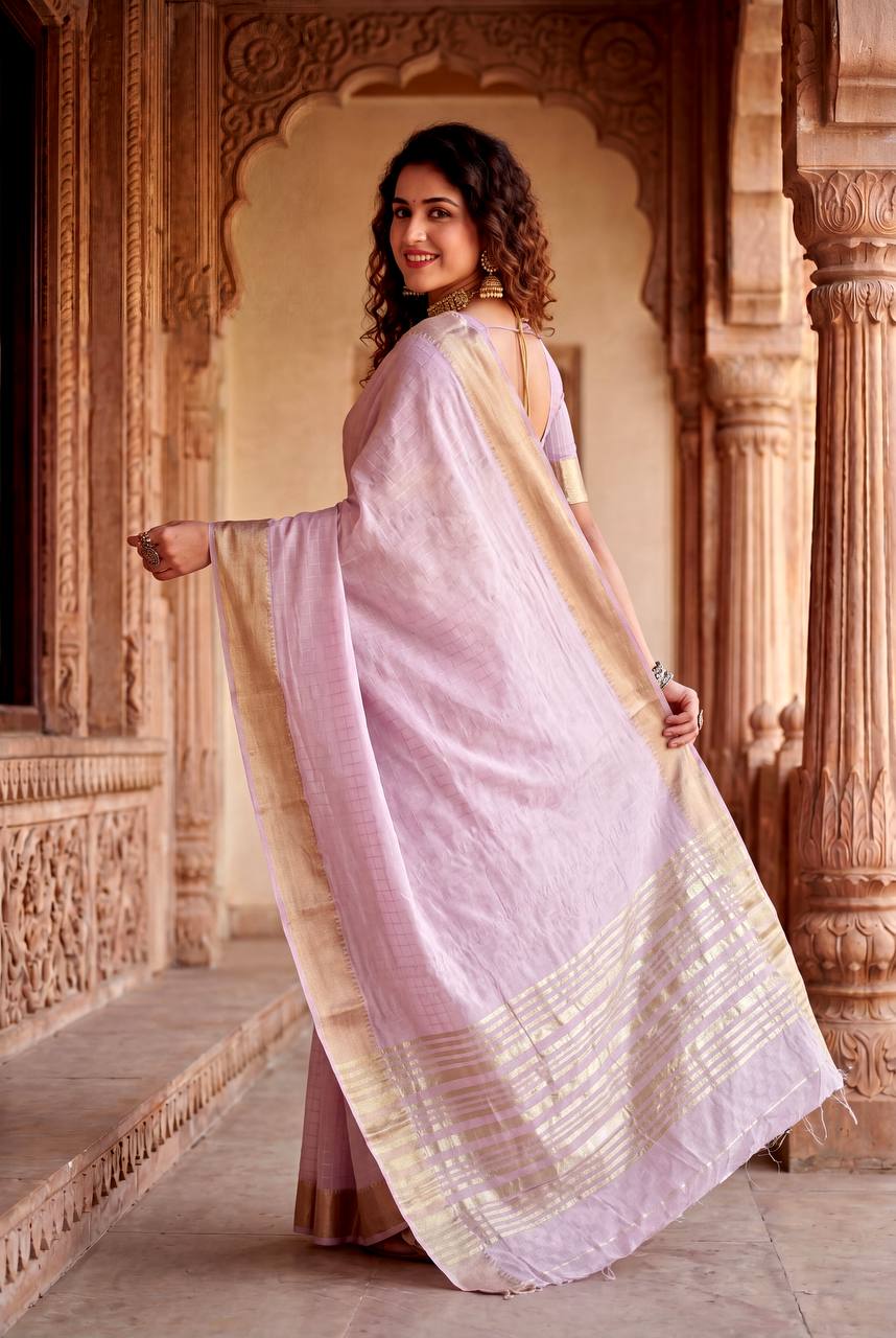 Gold Zari Linen Cotton Silk Saree