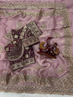 Elegant Satin Embroidered Saree with Sequins Border