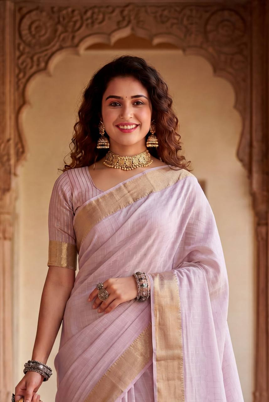 Gold Zari Linen Cotton Silk Saree