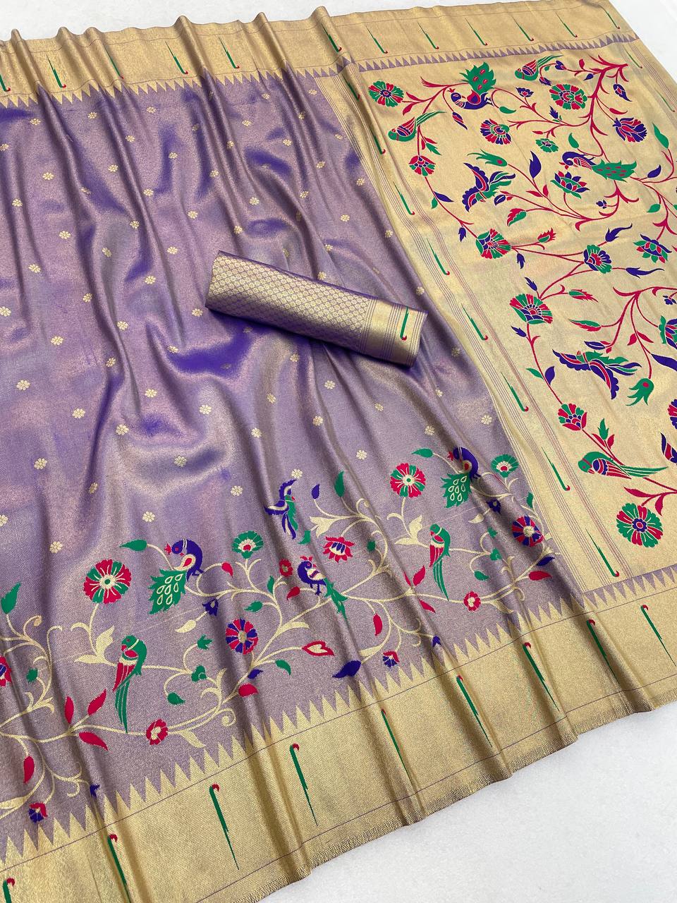 Tissue Silk Paithani Saree with Meenakari Pallu