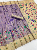 Tissue Silk Paithani Saree with Meenakari Pallu
