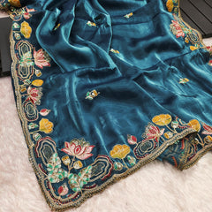 Wedding Wear Teal Blue Color Jimmy Cho Saree