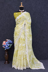 Elegant Perrot Color Digital Prints Saree