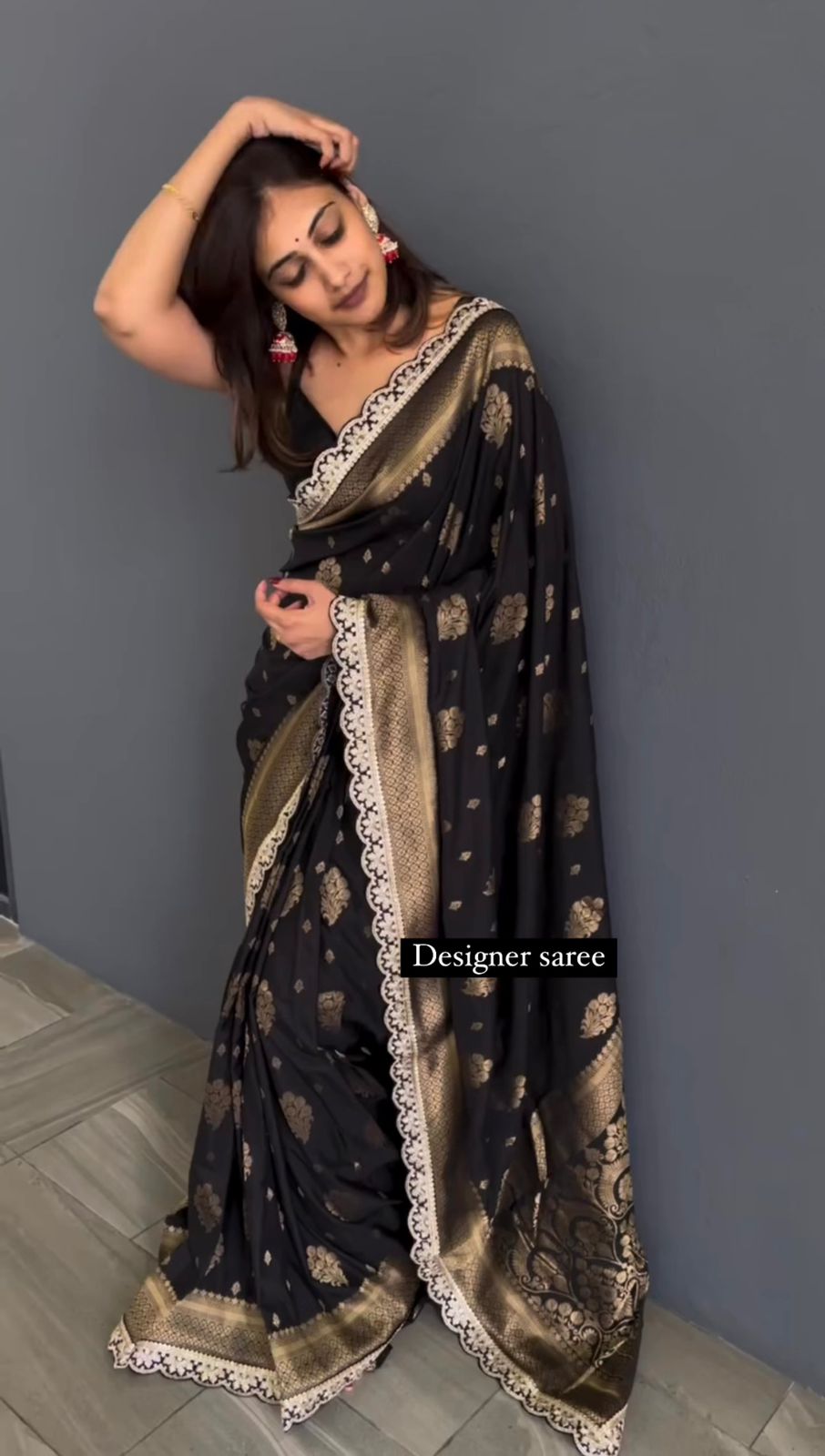 Stylish Kota Silk Jacquard Black Color Saree