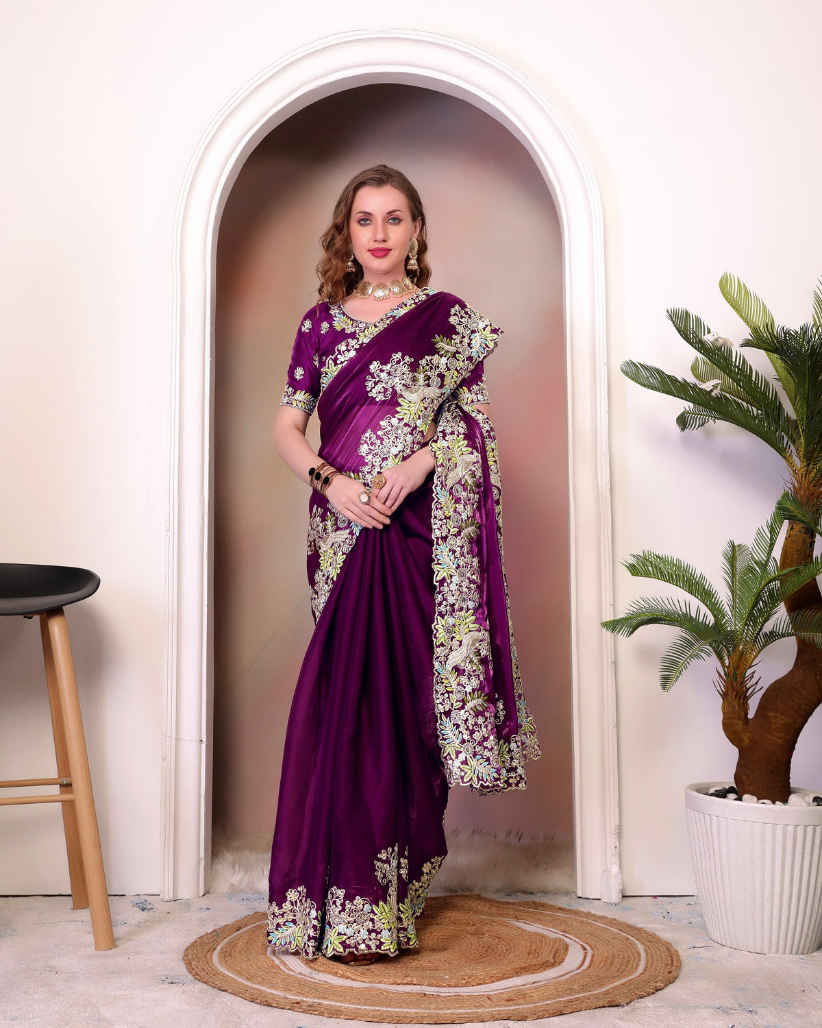 Luxuriant Sequence Wine Color Saree