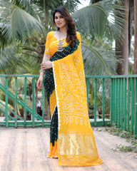 Adorable Bandhej Silk Saree Yellow With Green Color Saree