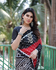 Adorable Bandhej Silk Saree Black With Red Color Saree