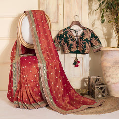 Eyes Catching Embroidery work Orange Color Saree
