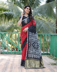 Adorable Bandhej Silk Saree Black With Red Color Saree