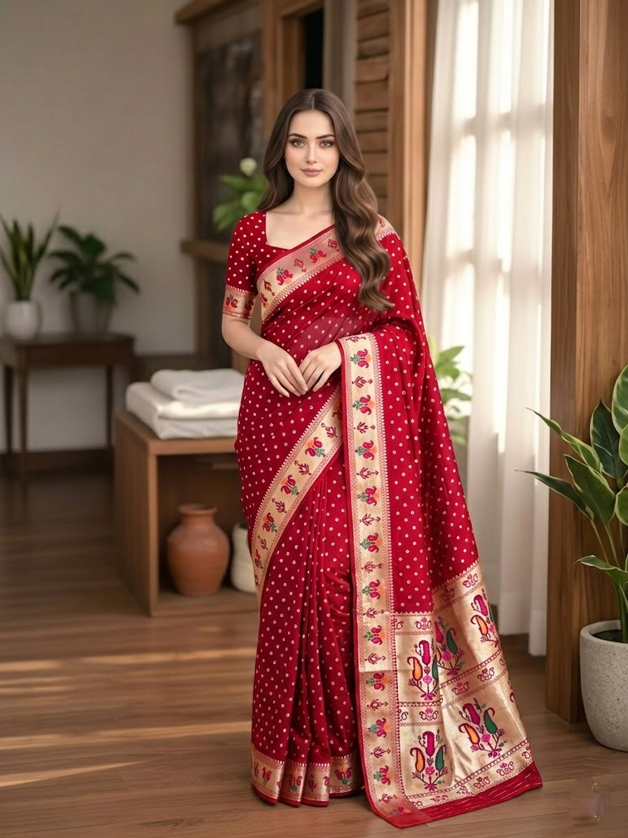 All Over Bandhej Paithani Dola Soft Silk Saree