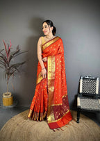 Banarasi Tissue Saree with Butti Weaving and Heavy Border