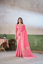 Party Wear Gold Zari Soft Linen Cotton Silk Saree