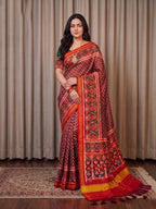 Handloom Silk Patola Saree with Lagadi Patta Border