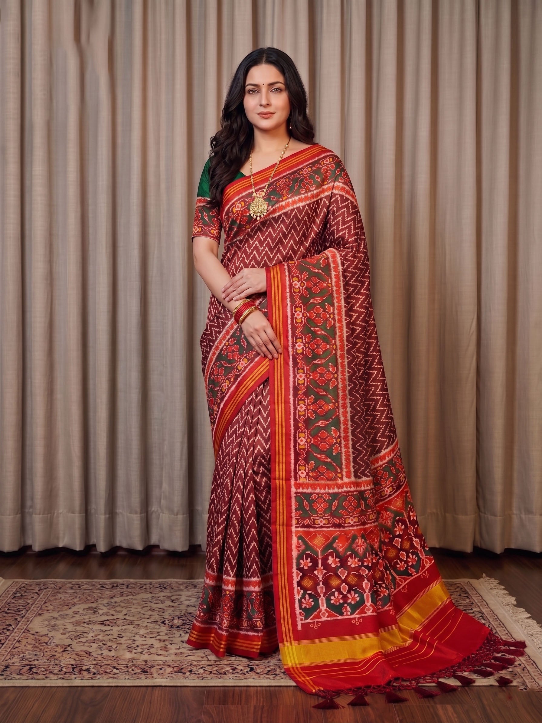 Handloom Silk Patola Saree with Lagadi Patta Border