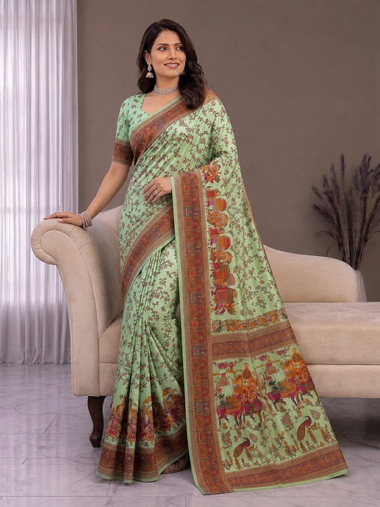 Pure Soft Pashmina Silk Saree with Kashmiri Woven Pallu