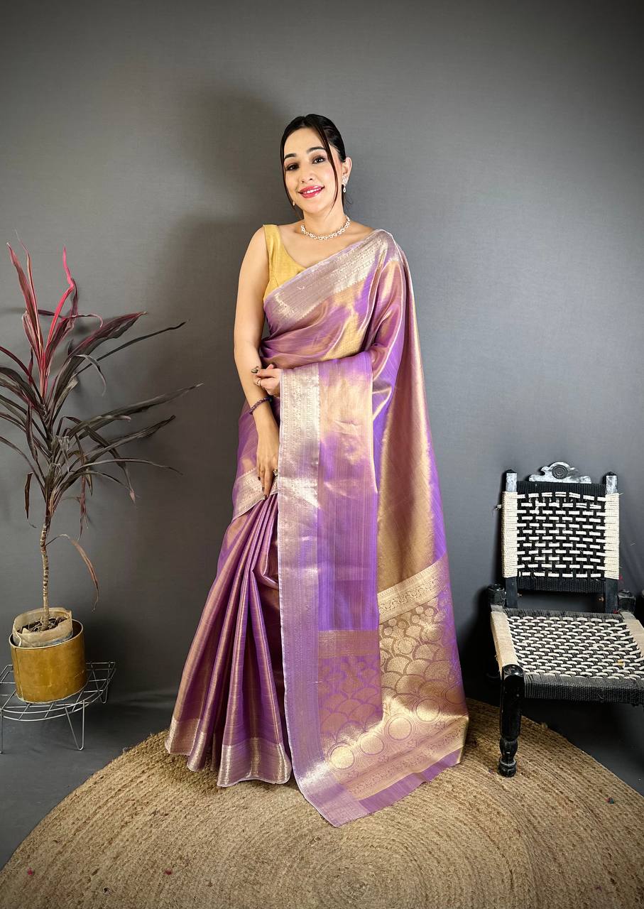 Banarasi Soft Tissue Silk Saree with Copper Zari Weaving