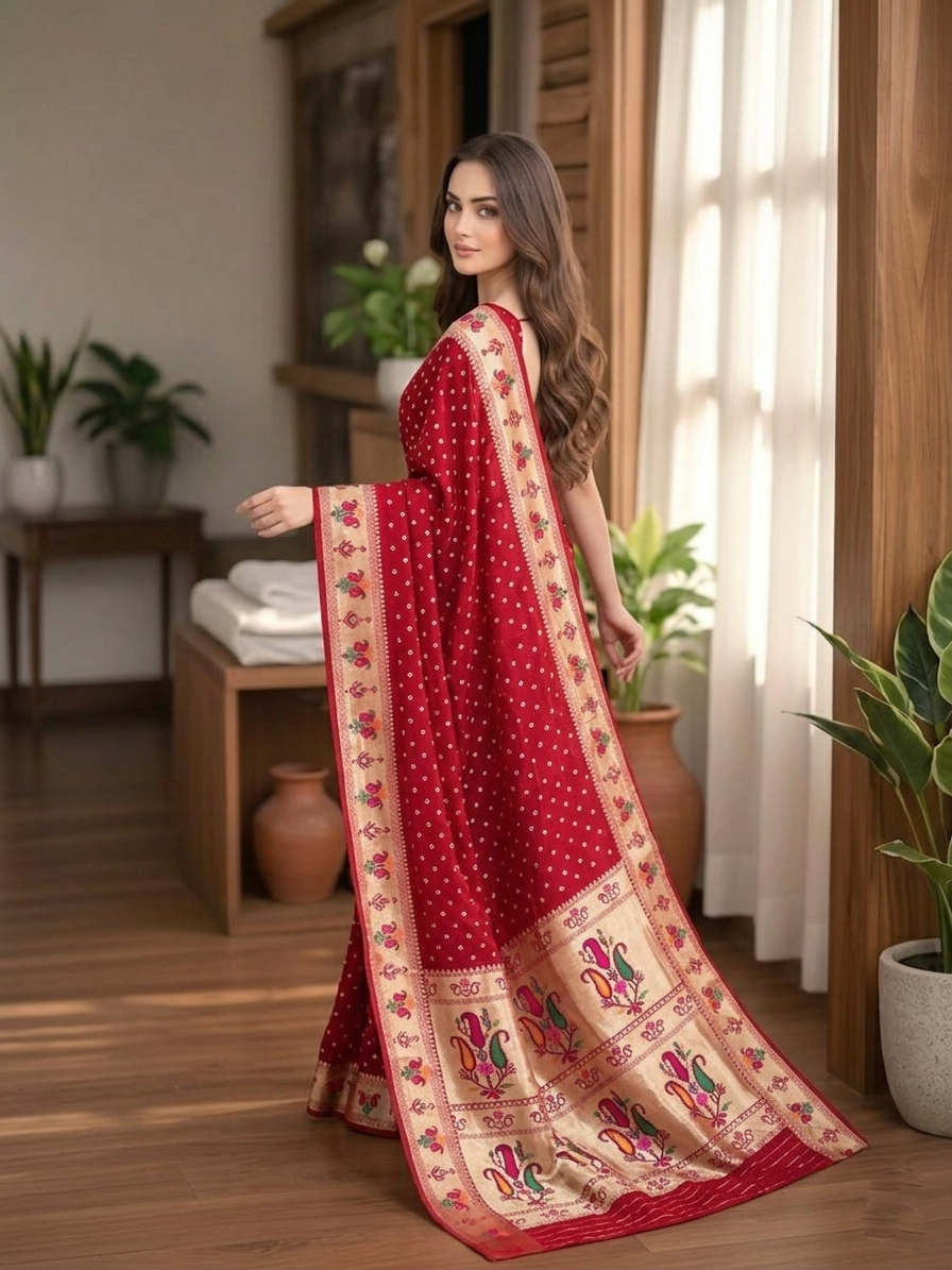 All Over Bandhej Paithani Dola Soft Silk Saree