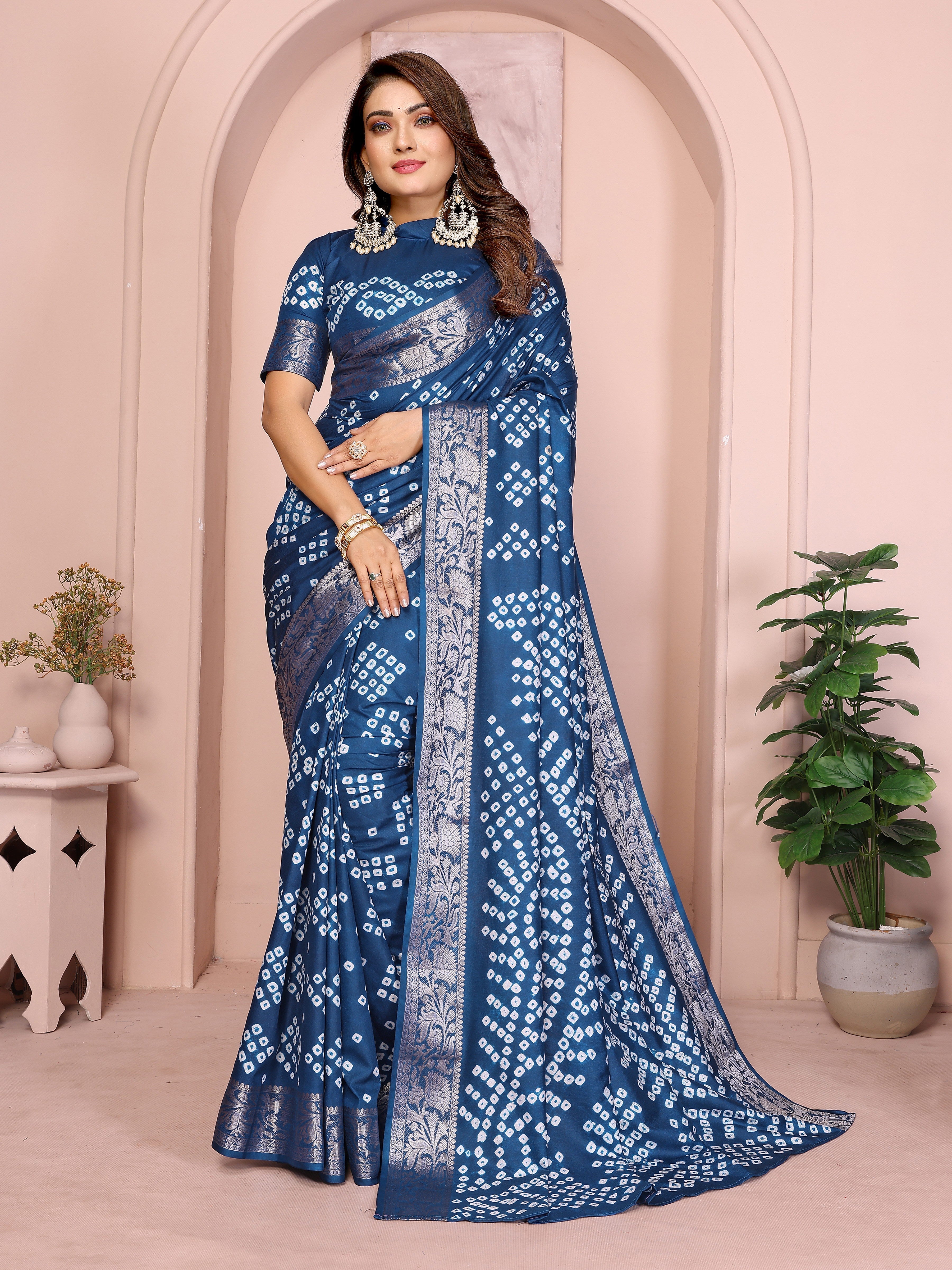 Pure Bandhej Silk Saree with Morpankh Pallu