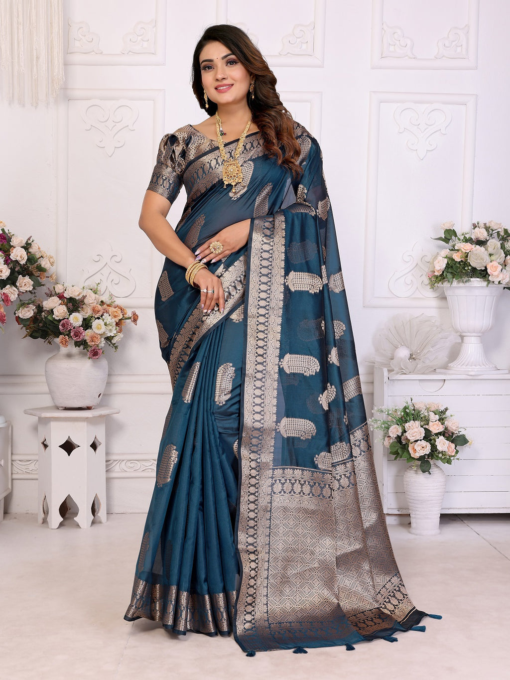 Soft Organza Silk Banarasi Saree with Butta Weaving