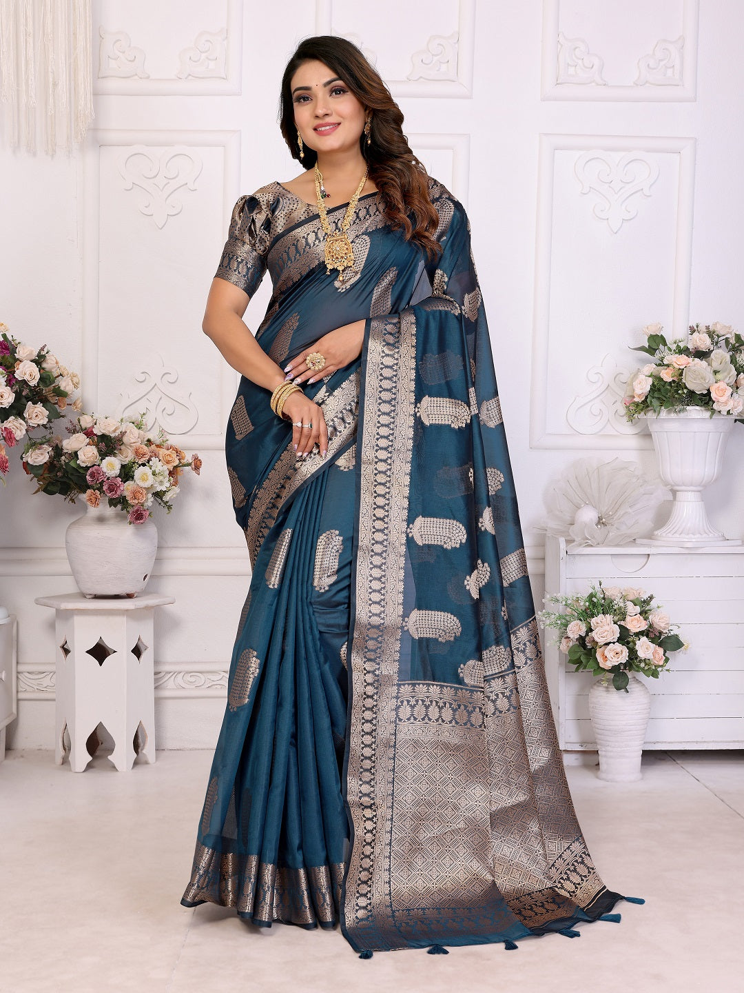 Soft Organza Silk Banarasi Saree with Butta Weaving