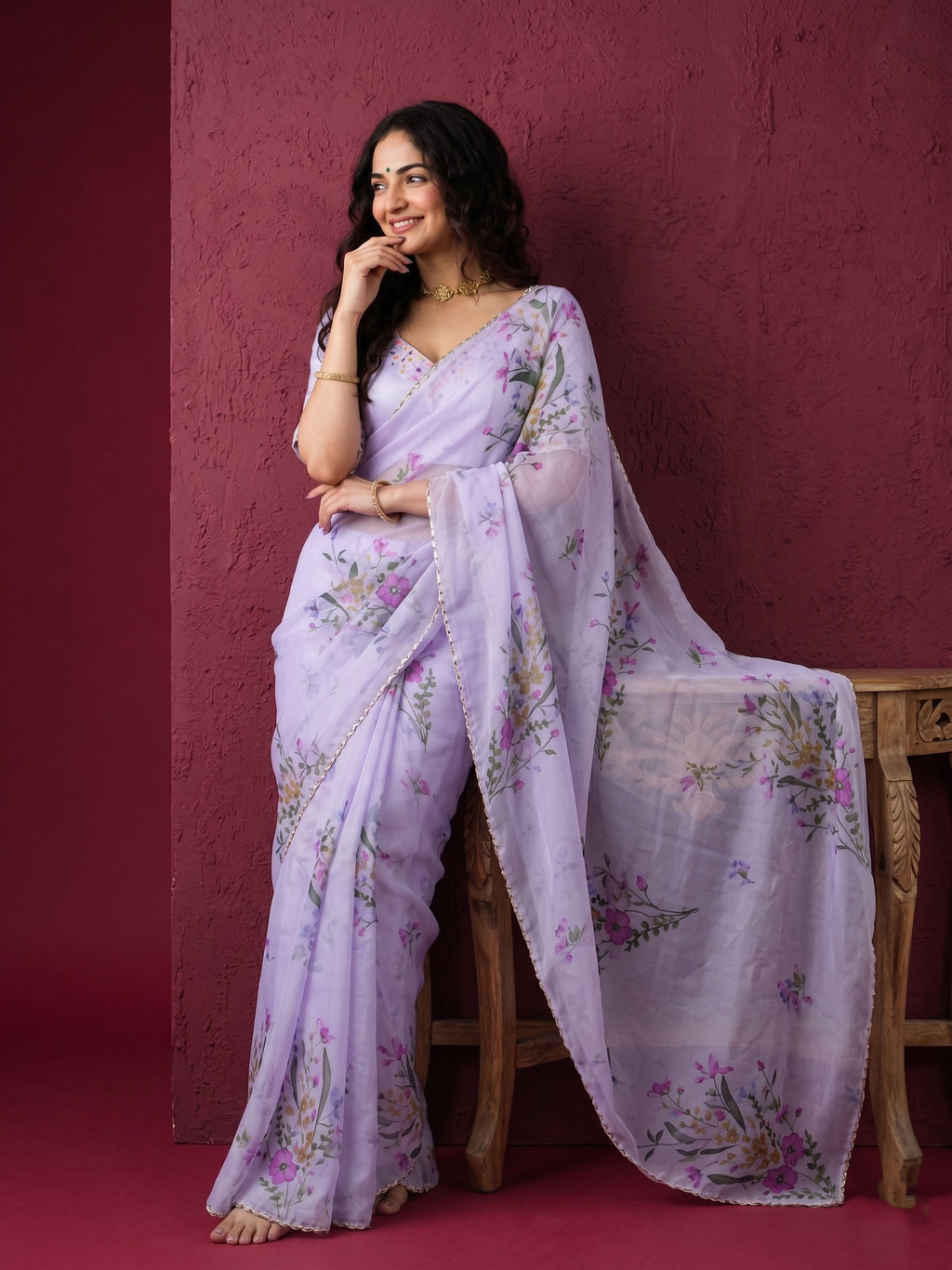Soft Tabby Silk Saree with Sequins & Katdana Handwork