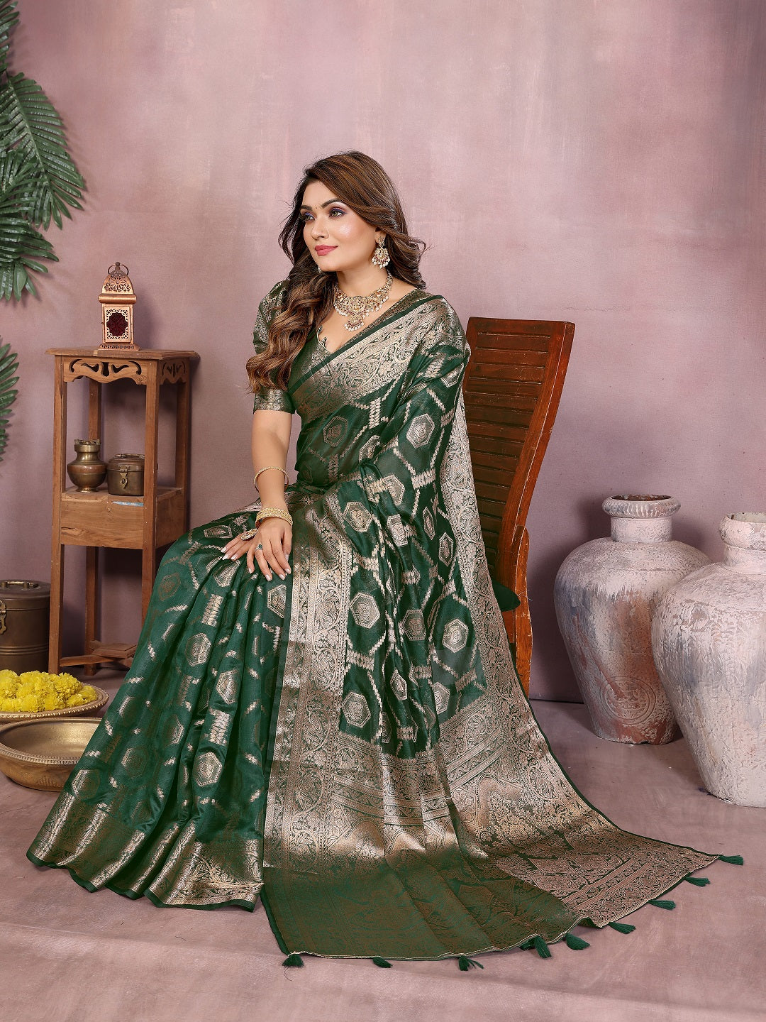 Traditional Banarasi Organza Saree with Intricate Butti Design