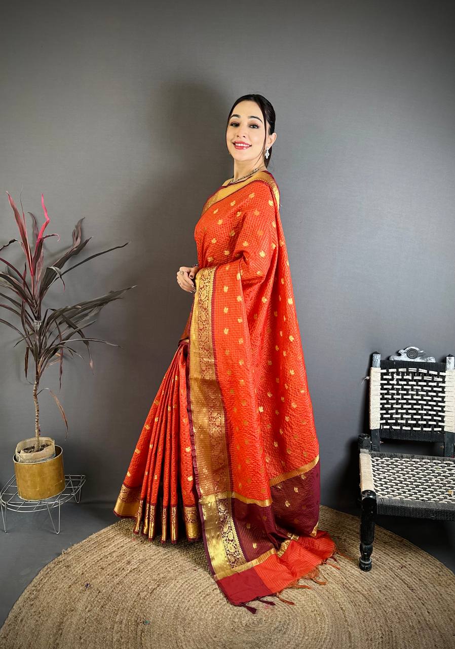 Banarasi Tissue Saree with Butti Weaving and Heavy Border