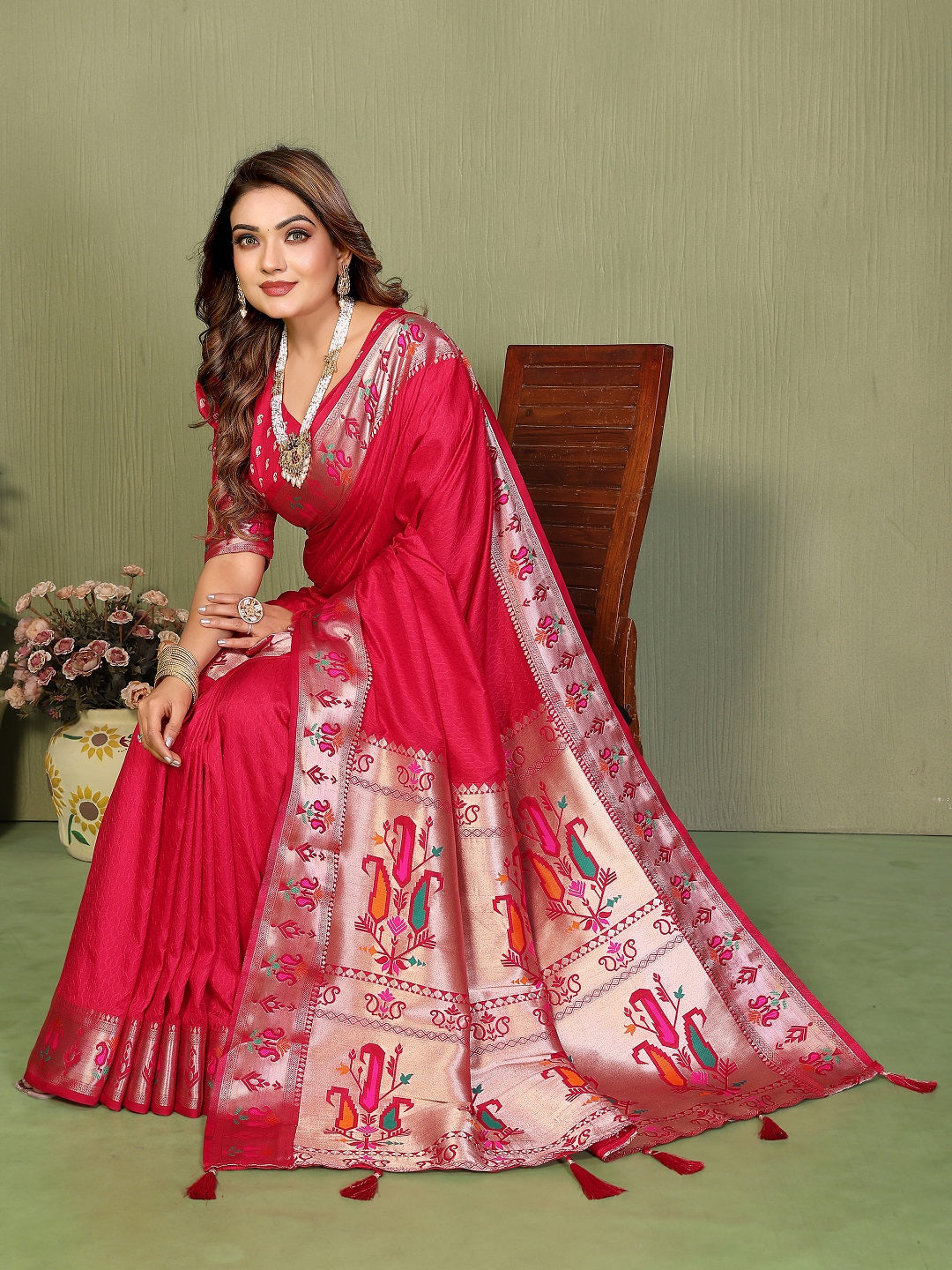 Paithani Silk Gala Pallu Tie-Dye Saree with Zari Border
