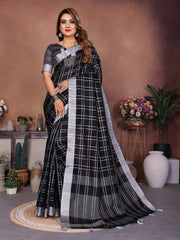 Linen Chex Weaving Saree with Jari Pallu