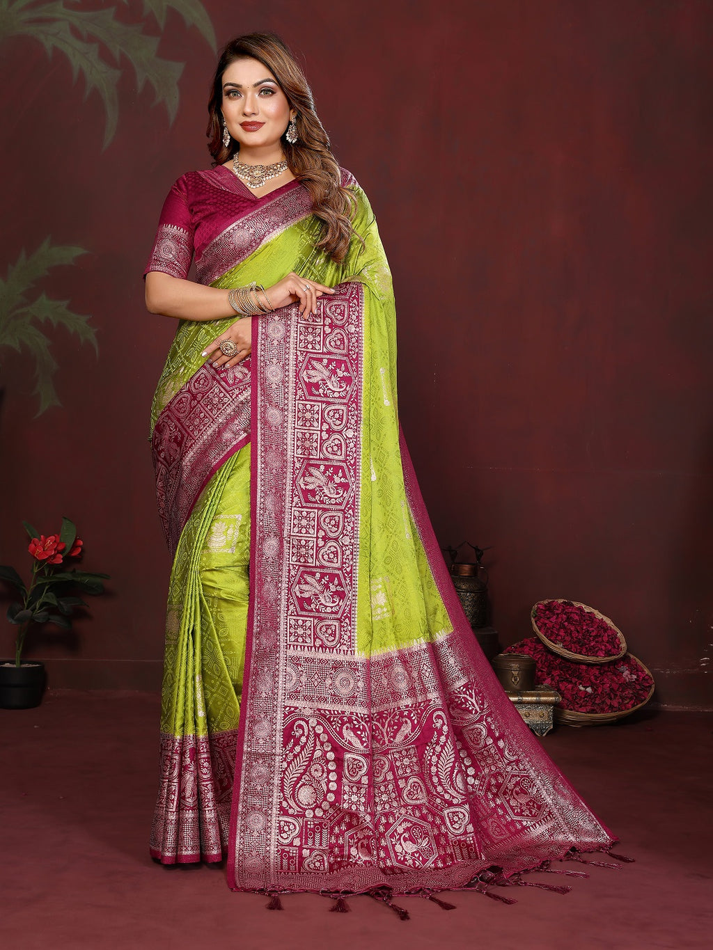Rich Pallu and Contrast Border Satin Silk Saree