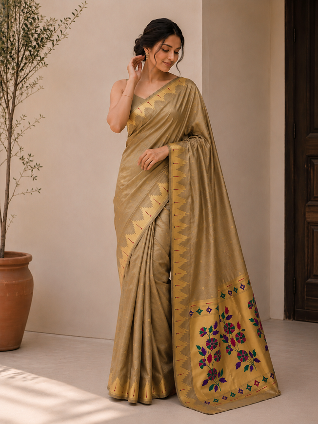 Bamboo Tissue Silk Paithani Saree with Meenakari Motifs