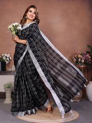 Linen Chex Weaving Saree with Jari Pallu