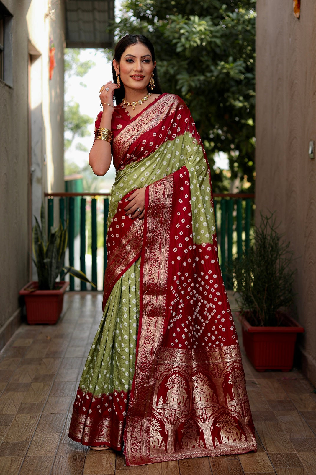 Pure Bandhej Silk Saree with Tissue Pallu