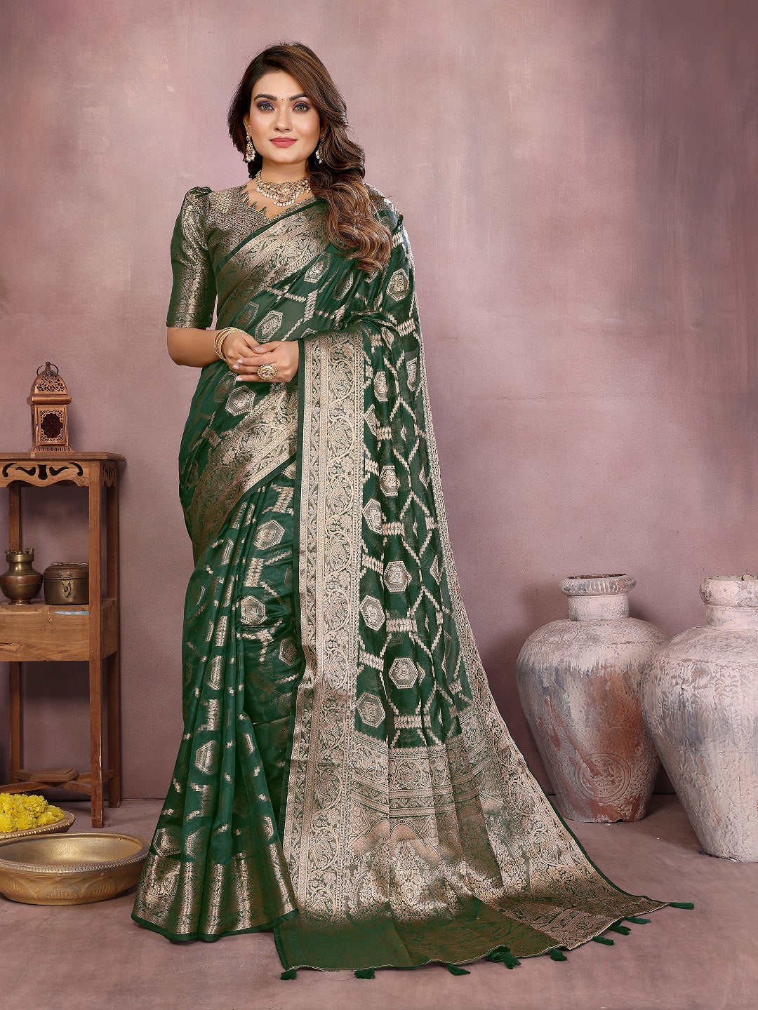 Traditional Banarasi Organza Saree with Intricate Butti Design