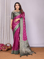 Zari Butta and Contrast Border Satin Silk Saree