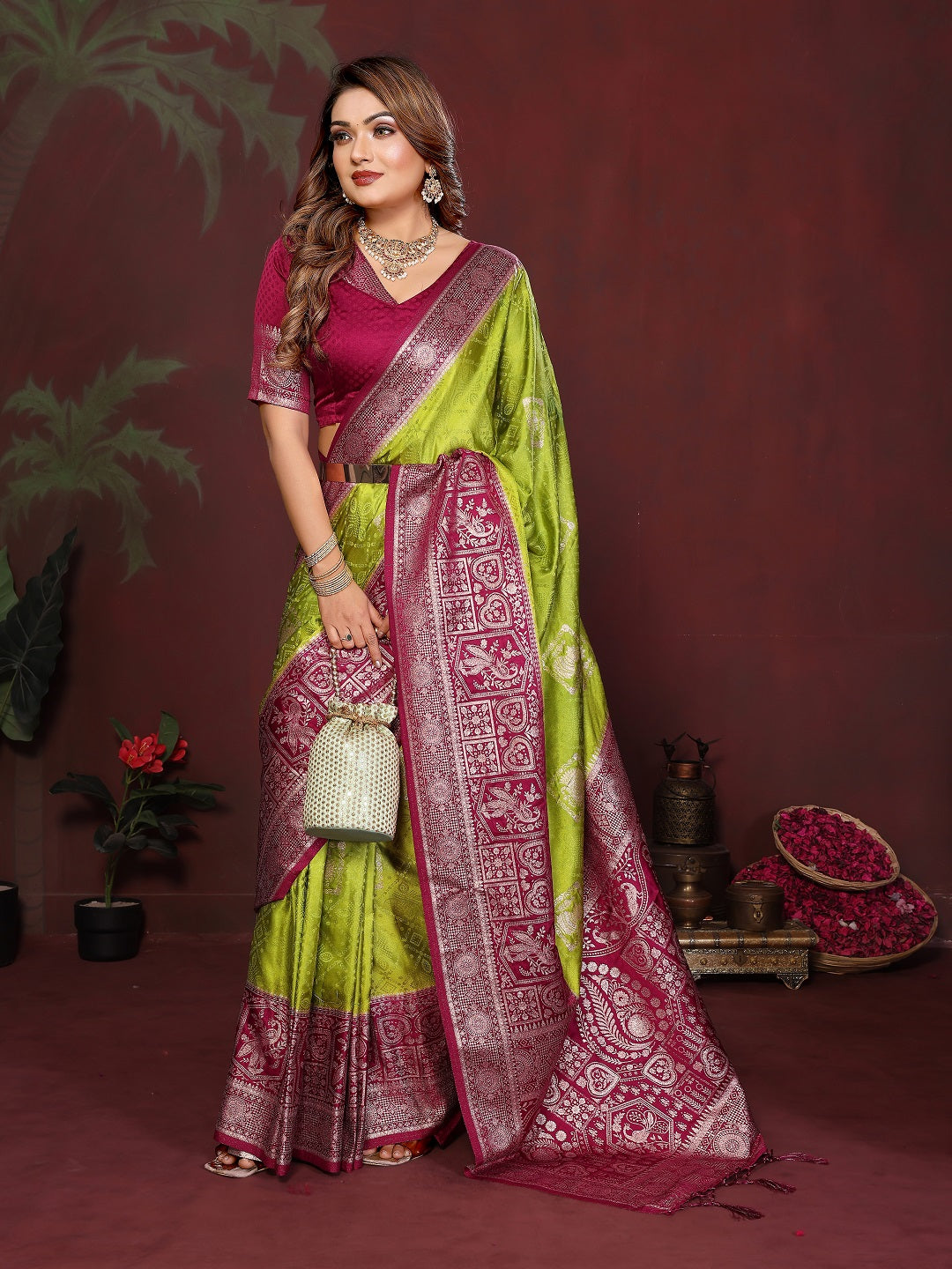Rich Pallu and Contrast Border Satin Silk Saree