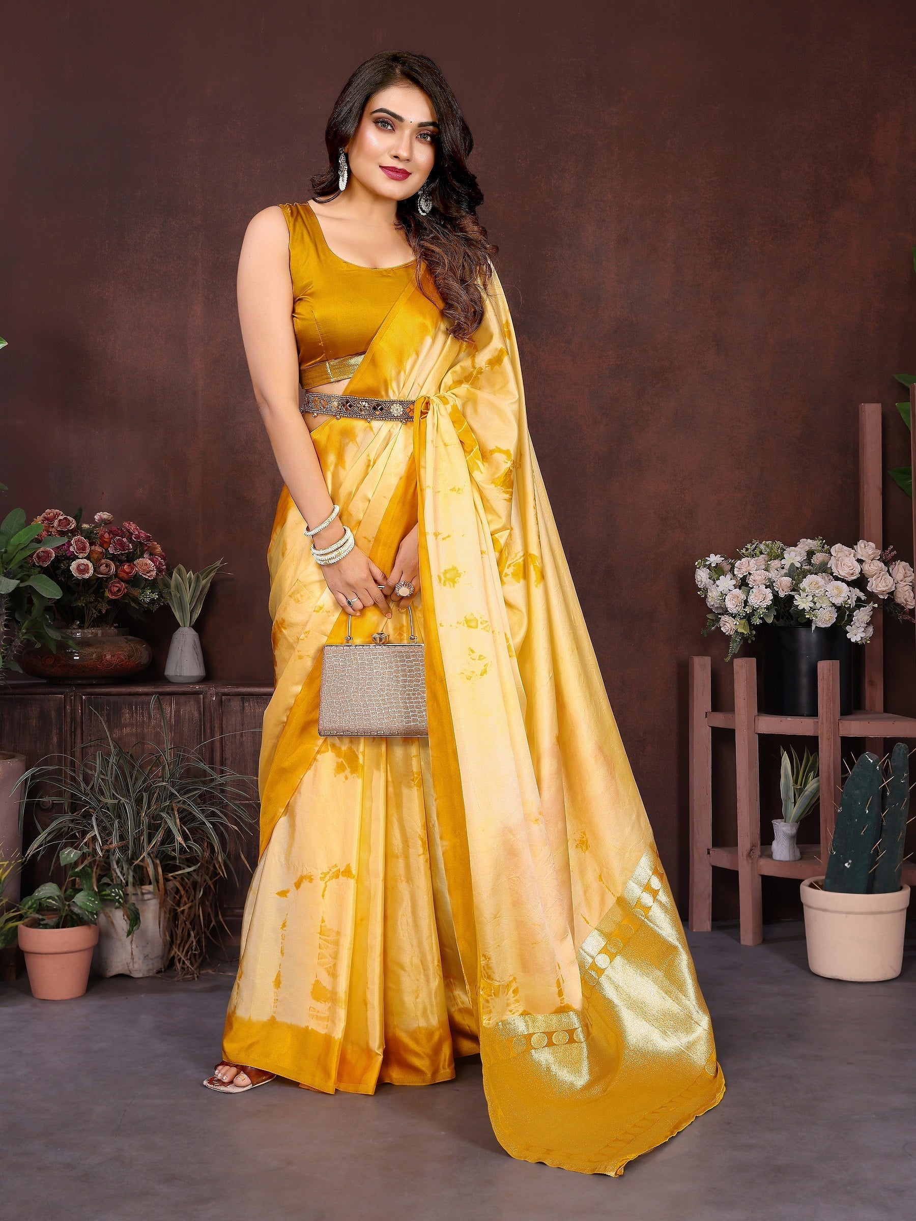 Lagdi Patta Pallu Soft Satin Silk Sibori Saree