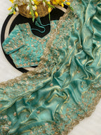 Premium Soft Fandy Satin Silk Saree with Cut Dana Work