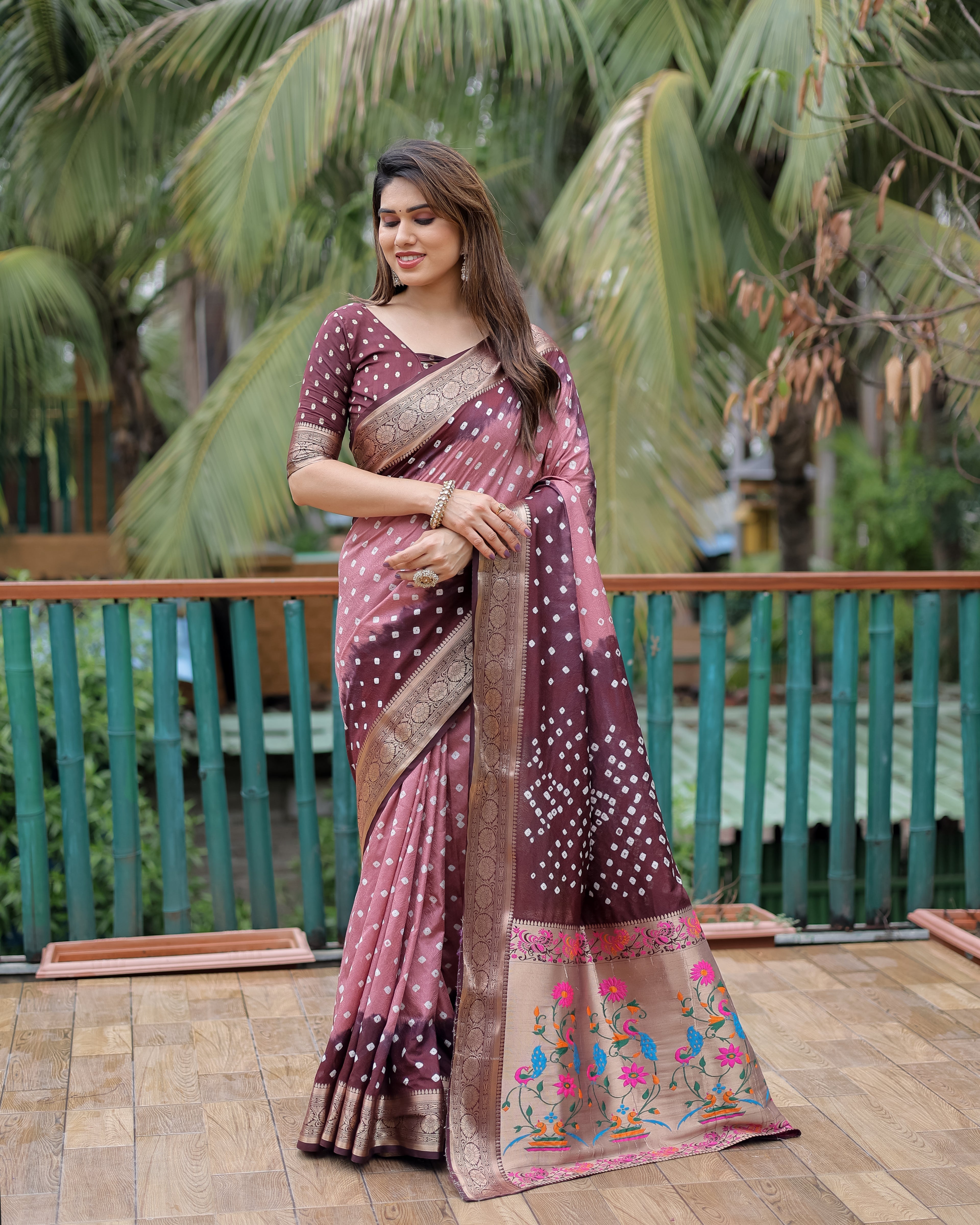 Dola Soft Silk Bandhej Paithani Saree