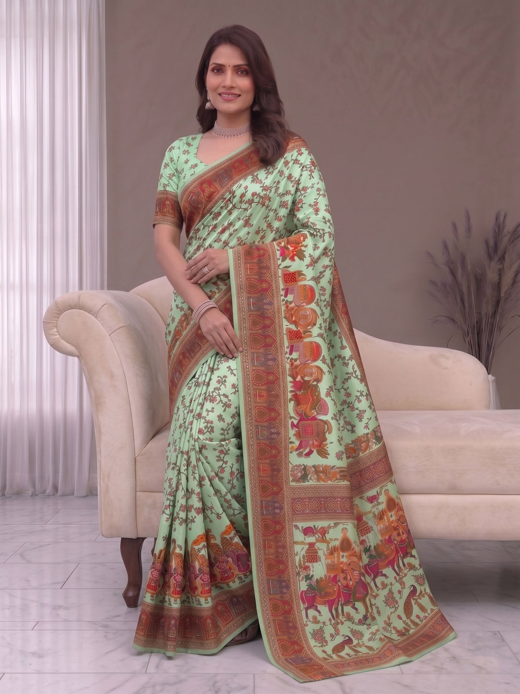 Pure Soft Pashmina Silk Saree with Kashmiri Woven Pallu